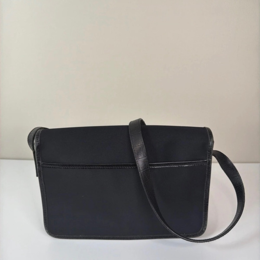 Lauren Ralph Lauren Black Nylon Croc Trim Crossbody Flap Bag Silver Logo Plaque - Picture 4 of 15